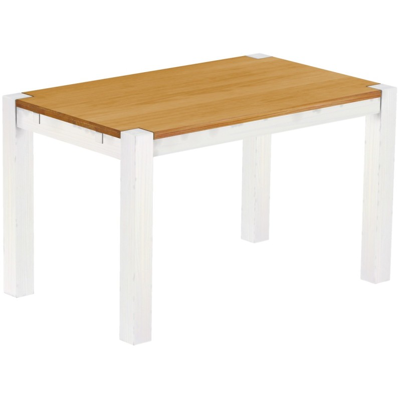 Esstisch 130x80 Rio Kanto Honig Weiss massiver Pinien Holztisch - vorgerichtet für Ansteckplatten - Tisch ausziehbar