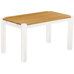 Esstisch 140x80 Rio Kanto Honig Weiss massiver Pinien Holztisch - vorgerichtet für Ansteckplatten - Tisch ausziehbar