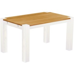 Esstisch 140x90 Rio Kanto Honig Weiss massiver Pinien Holztisch - vorgerichtet für Ansteckplatten - Tisch ausziehbar