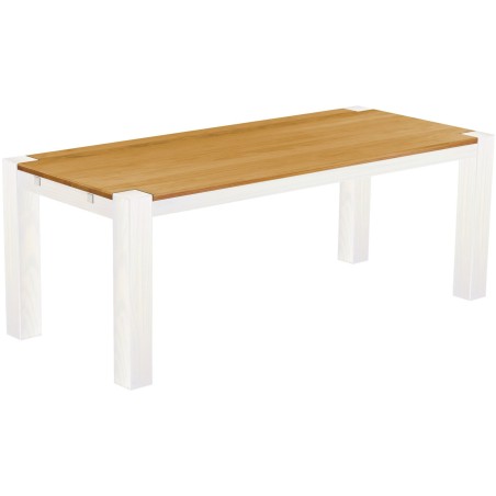 Esstisch 208x90 Rio Kanto Honig Weiss massiver Pinien Holztisch - vorgerichtet für Ansteckplatten - Tisch ausziehbar