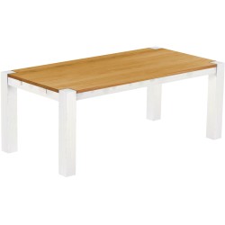 Esstisch 200x100 Rio Kanto Honig Weiss massiver Pinien Holztisch - vorgerichtet für Ansteckplatten - Tisch ausziehbar