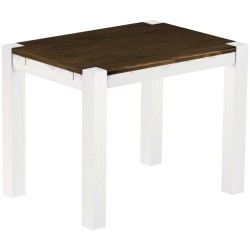 Esstisch 100x73 Rio Kanto Eiche Weiss massiver Pinien Holztisch - vorgerichtet für Ansteckplatten - Tisch ausziehbar