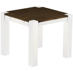 Esstisch 90x90 Rio Kanto Eiche Weiss massiver Pinien Holztisch - vorgerichtet für Ansteckplatten - Tisch ausziehbar