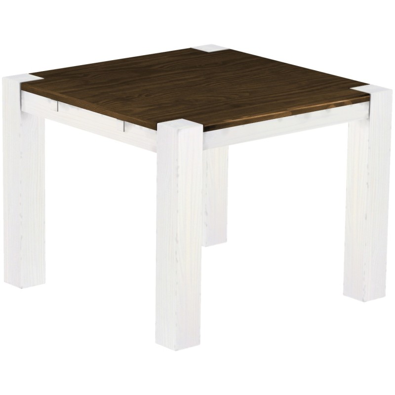 Esstisch 100x100 Rio Kanto Eiche Weiss massiver Pinien Holztisch - vorgerichtet für Ansteckplatten - Tisch ausziehbar