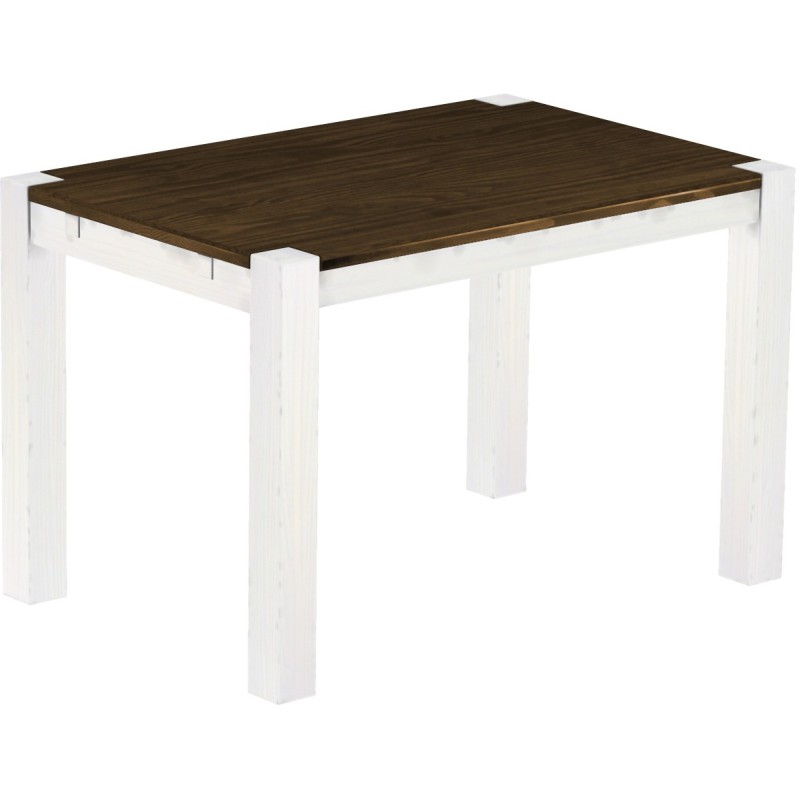 Esstisch 120x80 Rio Kanto Eiche Weiss massiver Pinien Holztisch - vorgerichtet für Ansteckplatten - Tisch ausziehbar