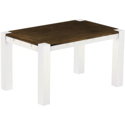 Esstisch 140x90 Rio Kanto Eiche Weiss massiver Pinien Holztisch - vorgerichtet für Ansteckplatten - Tisch ausziehbar