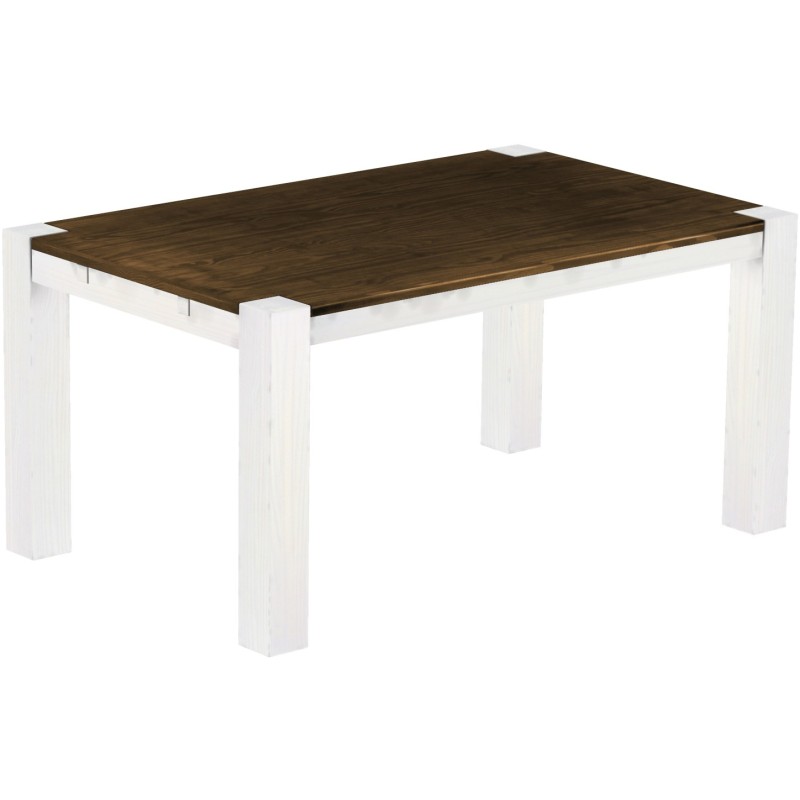Esstisch 160x100 Rio Kanto Eiche Weiss massiver Pinien Holztisch - vorgerichtet für Ansteckplatten - Tisch ausziehbar
