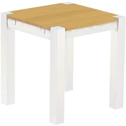 Esstisch 73x73 Rio Kanto Eiche hell Weiss massiver Pinien Holztisch - vorgerichtet für Ansteckplatten - Tisch ausziehbar