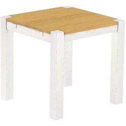 Esstisch 80x80 Rio Kanto Eiche hell Weiss massiver Pinien Holztisch - vorgerichtet für Ansteckplatten - Tisch ausziehbar