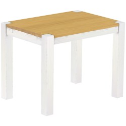 Esstisch 100x73 Rio Kanto Eiche hell Weiss massiver Pinien Holztisch - vorgerichtet für Ansteckplatten - Tisch ausziehbar