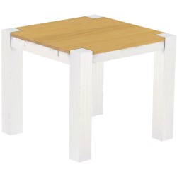 Esstisch 90x90 Rio Kanto Eiche hell Weiss massiver Pinien Holztisch - vorgerichtet für Ansteckplatten - Tisch ausziehbar