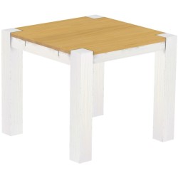 Esstisch 90x90 Rio Kanto Eiche hell Weiss massiver Pinien Holztisch - vorgerichtet für Ansteckplatten - Tisch ausziehbar