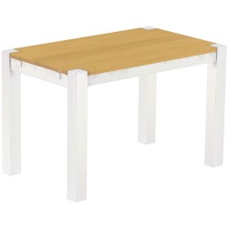 Esstisch 120x73 Rio Kanto Eiche hell Weiss massiver Pinien Holztisch - vorgerichtet für Ansteckplatten - Tisch ausziehbar