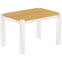 Esstisch 120x80 Rio Kanto Eiche hell Weiss massiver Pinien Holztisch - vorgerichtet für Ansteckplatten - Tisch ausziehbar