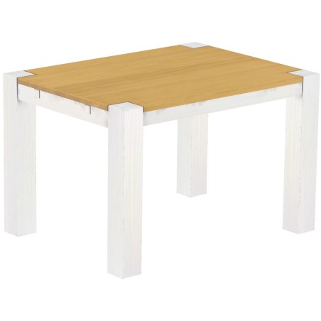 Esstisch 120x90 Rio Kanto Eiche hell Weiss massiver Pinien Holztisch - vorgerichtet für Ansteckplatten - Tisch ausziehbar