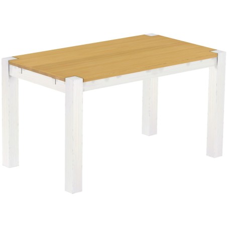 Esstisch 140x80 Rio Kanto Eiche hell Weiss massiver Pinien Holztisch - vorgerichtet für Ansteckplatten - Tisch ausziehbar