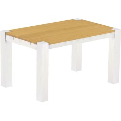Esstisch 140x90 Rio Kanto Eiche hell Weiss massiver Pinien Holztisch - vorgerichtet für Ansteckplatten - Tisch ausziehbar