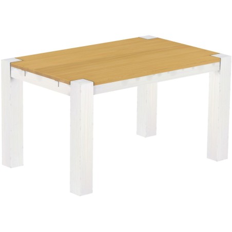 Esstisch 140x90 Rio Kanto Eiche hell Weiss massiver Pinien Holztisch - vorgerichtet für Ansteckplatten - Tisch ausziehbar