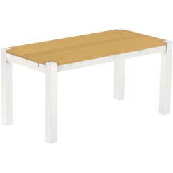 Esstisch 160x80 Rio Kanto Eiche hell Weiss massiver Pinien Holztisch - vorgerichtet für Ansteckplatten - Tisch ausziehbar