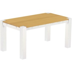 Esstisch 160x90 Rio Kanto Eiche hell Weiss massiver Pinien Holztisch - vorgerichtet für Ansteckplatten - Tisch ausziehbar
