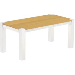 Esstisch 180x90 Rio Kanto Eiche hell Weiss massiver Pinien Holztisch - vorgerichtet für Ansteckplatten - Tisch ausziehbar