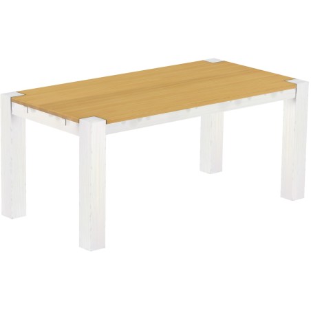 Esstisch 180x90 Rio Kanto Eiche hell Weiss massiver Pinien Holztisch - vorgerichtet für Ansteckplatten - Tisch ausziehbar