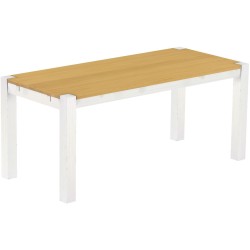 Esstisch 180x80 Rio Kanto Eiche hell Weiss massiver Pinien Holztisch - vorgerichtet für Ansteckplatten - Tisch ausziehbar
