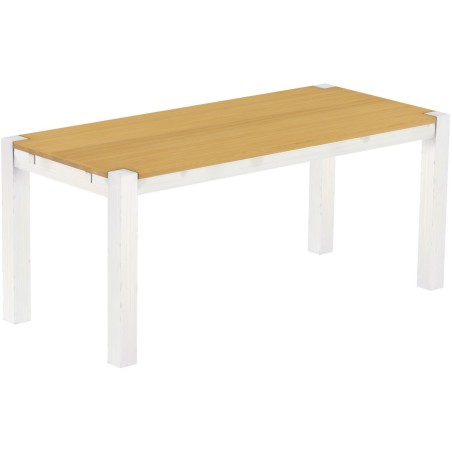 Esstisch 180x80 Rio Kanto Eiche hell Weiss massiver Pinien Holztisch - vorgerichtet für Ansteckplatten - Tisch ausziehbar