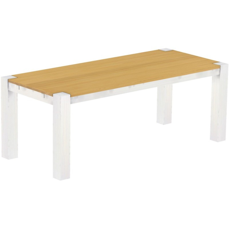 Esstisch 208x90 Rio Kanto Eiche hell Weiss massiver Pinien Holztisch - vorgerichtet für Ansteckplatten - Tisch ausziehbar