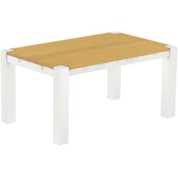 Esstisch 160x100 Rio Kanto Eiche hell Weiss massiver Pinien Holztisch - vorgerichtet für Ansteckplatten - Tisch ausziehbar