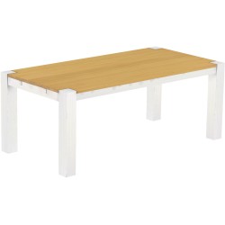 Esstisch 200x100 Rio Kanto Eiche hell Weiss massiver Pinien Holztisch - vorgerichtet für Ansteckplatten - Tisch ausziehbar