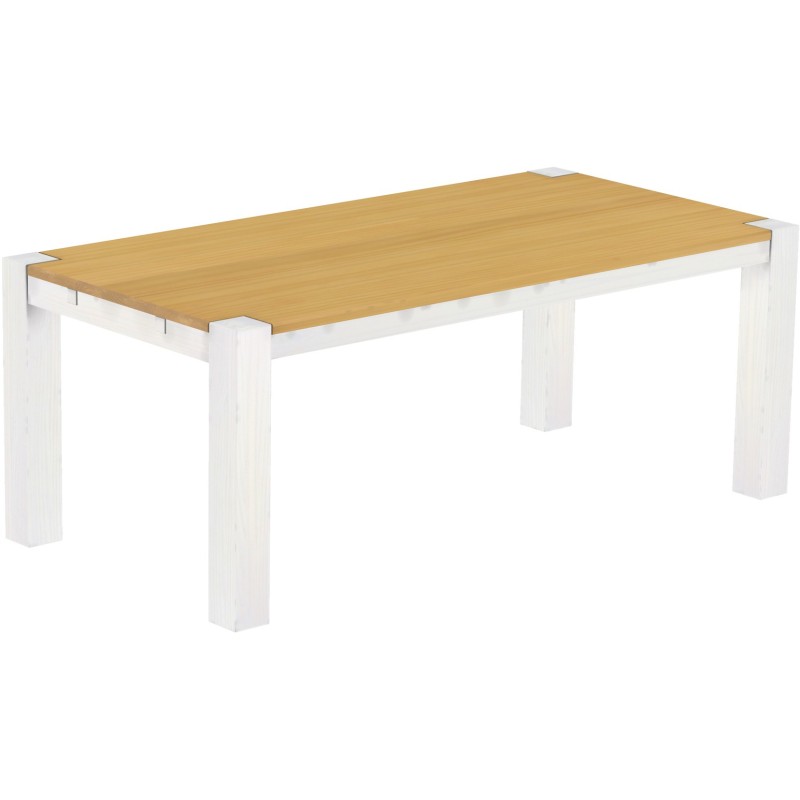 Esstisch 200x100 Rio Kanto Eiche hell Weiss massiver Pinien Holztisch - vorgerichtet für Ansteckplatten - Tisch ausziehbar