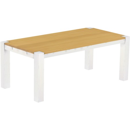 Esstisch 200x100 Rio Kanto Eiche hell Weiss massiver Pinien Holztisch - vorgerichtet für Ansteckplatten - Tisch ausziehbar
