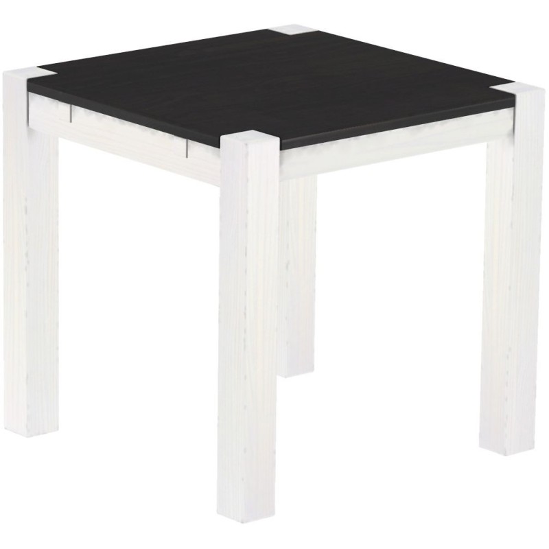 Esstisch 80x80 Rio Kanto Ebenholz Weiss massiver Pinien Holztisch - vorgerichtet für Ansteckplatten - Tisch ausziehbar