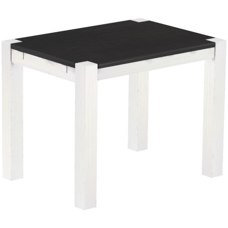 Esstisch 100x73 Rio Kanto Ebenholz Weiss massiver Pinien Holztisch - vorgerichtet für Ansteckplatten - Tisch ausziehbar