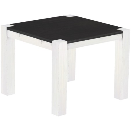 Esstisch 100x100 Rio Kanto Ebenholz Weiss massiver Pinien Holztisch - vorgerichtet für Ansteckplatten - Tisch ausziehbar