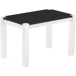 Esstisch 120x73 Rio Kanto Ebenholz Weiss massiver Pinien Holztisch - vorgerichtet für Ansteckplatten - Tisch ausziehbar
