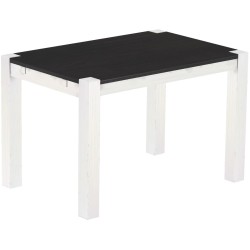 Esstisch 120x80 Rio Kanto Ebenholz Weiss massiver Pinien Holztisch - vorgerichtet für Ansteckplatten - Tisch ausziehbar