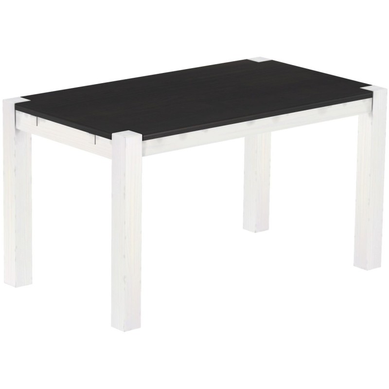 Esstisch 140x80 Rio Kanto Ebenholz Weiss massiver Pinien Holztisch - vorgerichtet für Ansteckplatten - Tisch ausziehbar