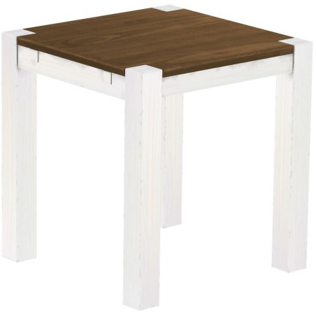 Esstisch 73x73 Rio Kanto Nussbaum Weiss massiver Pinien Holztisch - vorgerichtet für Ansteckplatten - Tisch ausziehbar