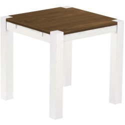 Esstisch 80x80 Rio Kanto Nussbaum Weiss massiver Pinien Holztisch - vorgerichtet für Ansteckplatten - Tisch ausziehbar