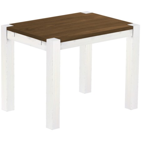 Esstisch 100x73 Rio Kanto Nussbaum Weiss massiver Pinien Holztisch - vorgerichtet für Ansteckplatten - Tisch ausziehbar