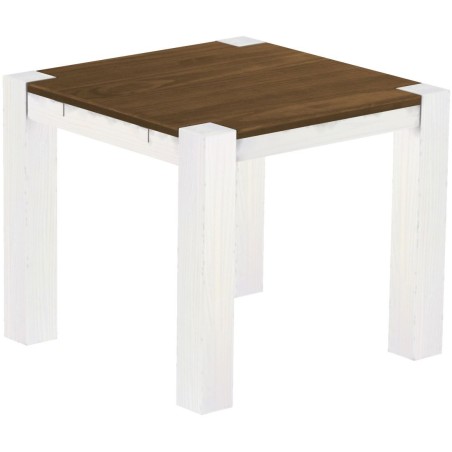 Esstisch 90x90 Rio Kanto Nussbaum Weiss massiver Pinien Holztisch - vorgerichtet für Ansteckplatten - Tisch ausziehbar