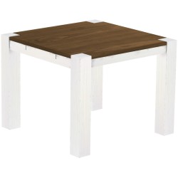 Esstisch 100x100 Rio Kanto Nussbaum Weiss massiver Pinien Holztisch - vorgerichtet für Ansteckplatten - Tisch ausziehbar