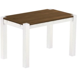 Esstisch 120x73 Rio Kanto Nussbaum Weiss massiver Pinien Holztisch - vorgerichtet für Ansteckplatten - Tisch ausziehbar