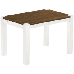 Esstisch 120x80 Rio Kanto Nussbaum Weiss massiver Pinien Holztisch - vorgerichtet für Ansteckplatten - Tisch ausziehbar