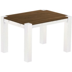 Esstisch 120x90 Rio Kanto Nussbaum Weiss massiver Pinien Holztisch - vorgerichtet für Ansteckplatten - Tisch ausziehbar