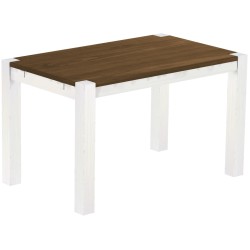 Esstisch 130x80 Rio Kanto Nussbaum Weiss massiver Pinien Holztisch - vorgerichtet für Ansteckplatten - Tisch ausziehbar