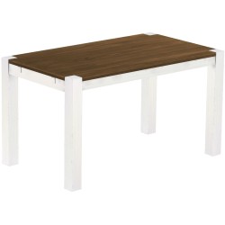Esstisch 140x80 Rio Kanto Nussbaum Weiss massiver Pinien Holztisch - vorgerichtet für Ansteckplatten - Tisch ausziehbar