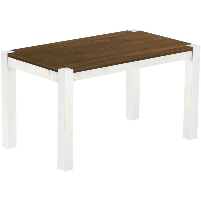Esstisch 140x80 Rio Kanto Nussbaum Weiss massiver Pinien Holztisch - vorgerichtet für Ansteckplatten - Tisch ausziehbar